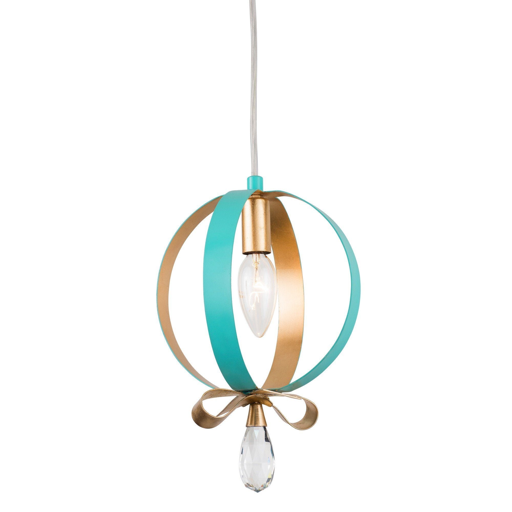 Posh 1-Lt Round Mini Pendant - Aqua/Gold Leaf