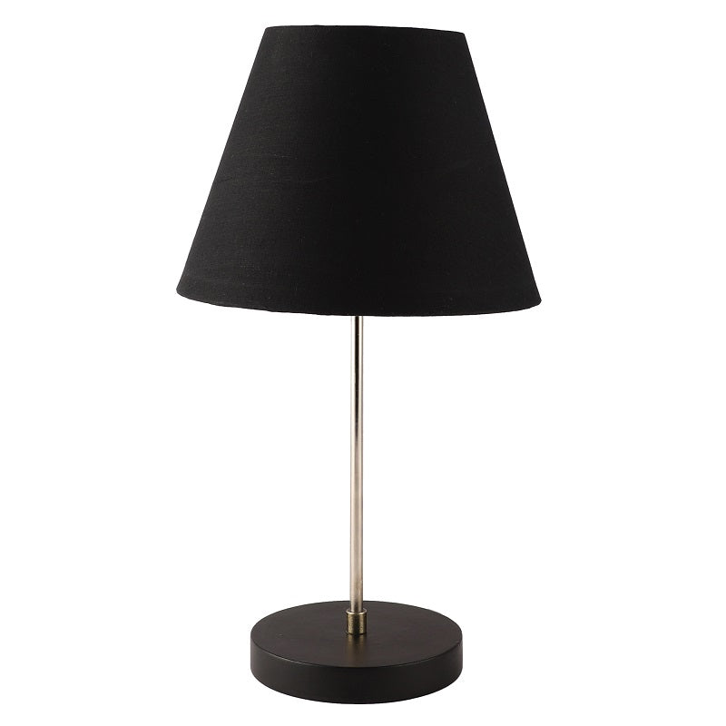 BTR CRAFTS Silver Rod With Black Wooden Base Table Lamp (Conical Lampshade)