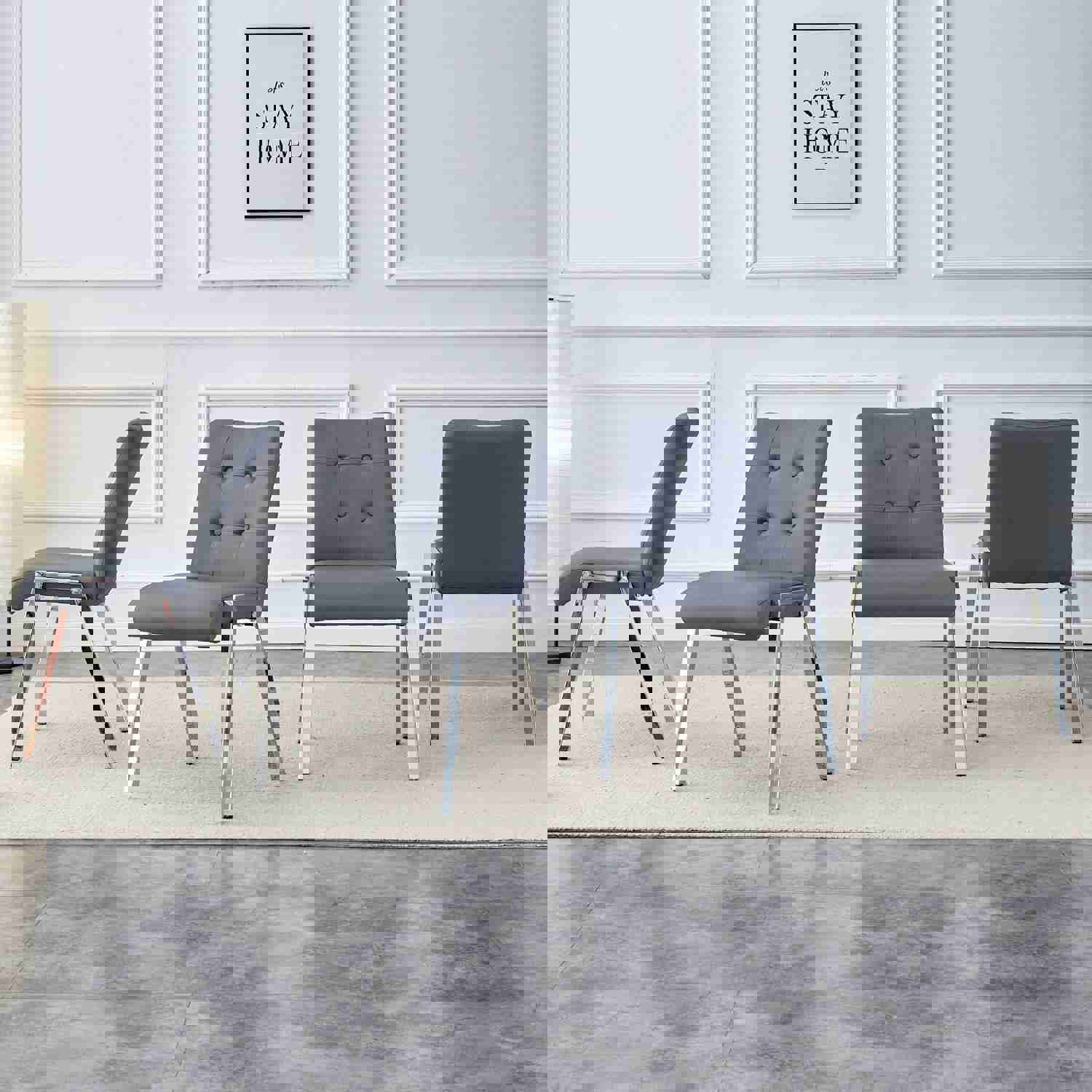 Modern Glass Dining Table Set with 4 Lattice High Back Chairs