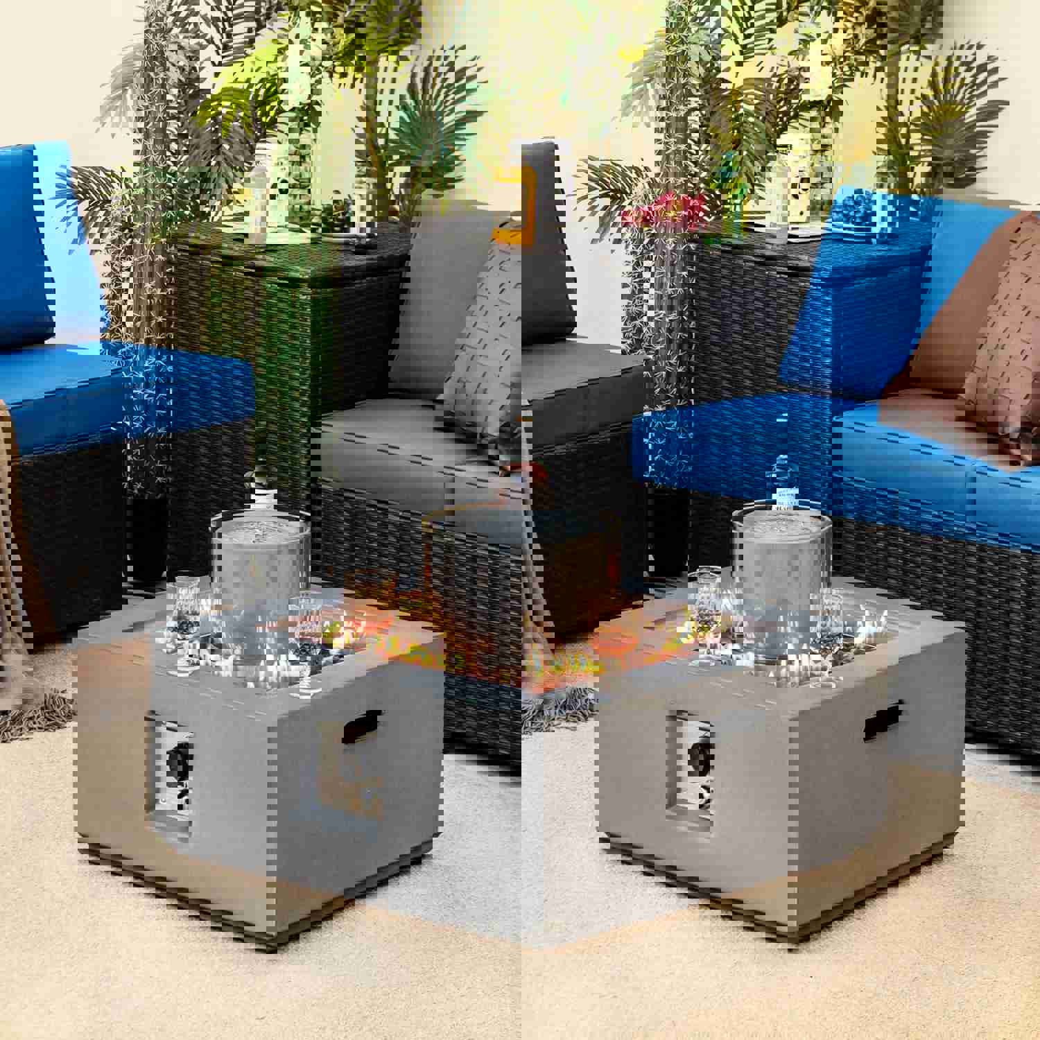 Tangkula 28 Fire Pit Table with Fountain, 50,000 BTU Square Fire Table with Stainless Steel Burner