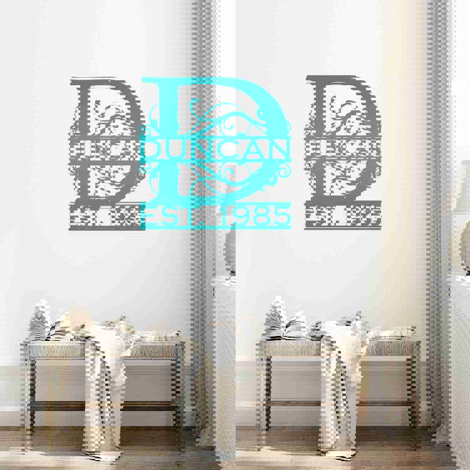 Custom Decorative Monogram Metal Sign with Established Date - Personalized Wedding & Anniversary Gift