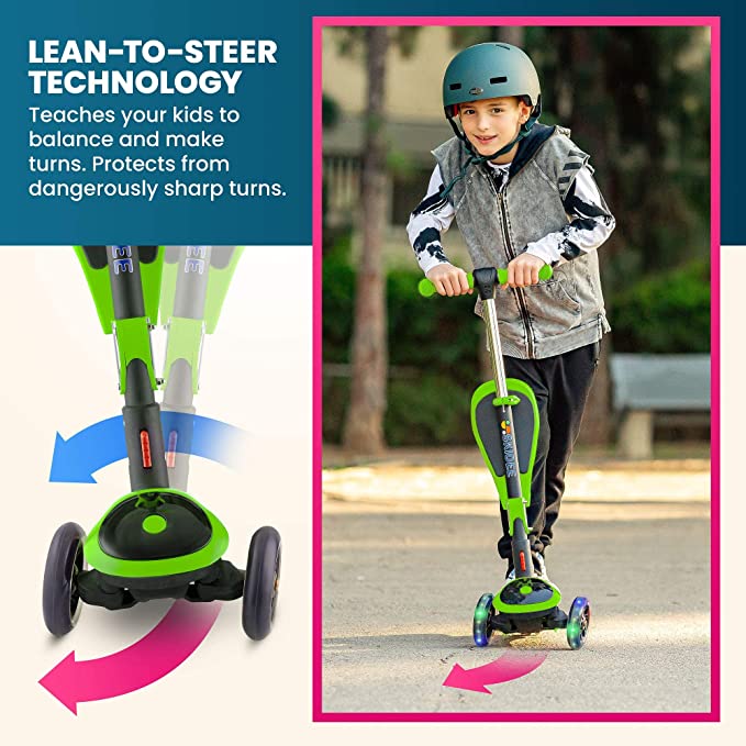 Y200 Adjustable Height Foldable Kick Scooter for Kids with LED Light Wheels