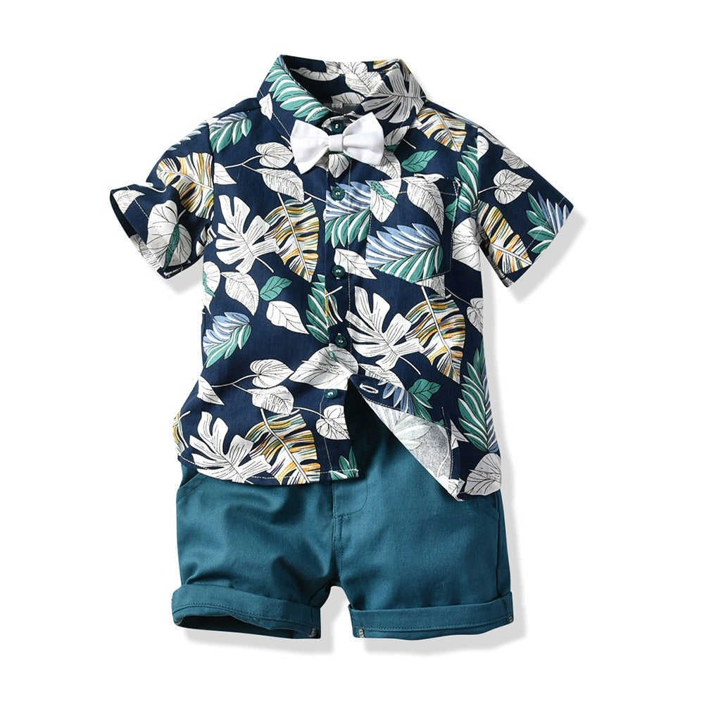 Toddler Boy Floral Bowtie Shirt and Shorts Gentleman Clothing Set