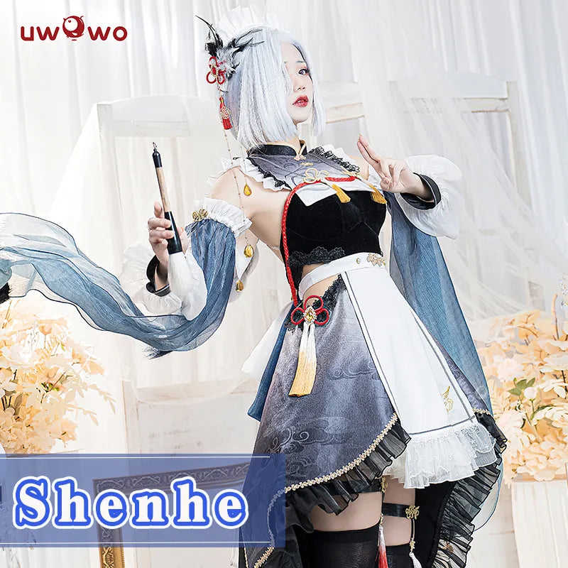 UWOWO Shenhe Cosplay Costume - Genshin Impact Maid Dress for Halloween & RolePlay
