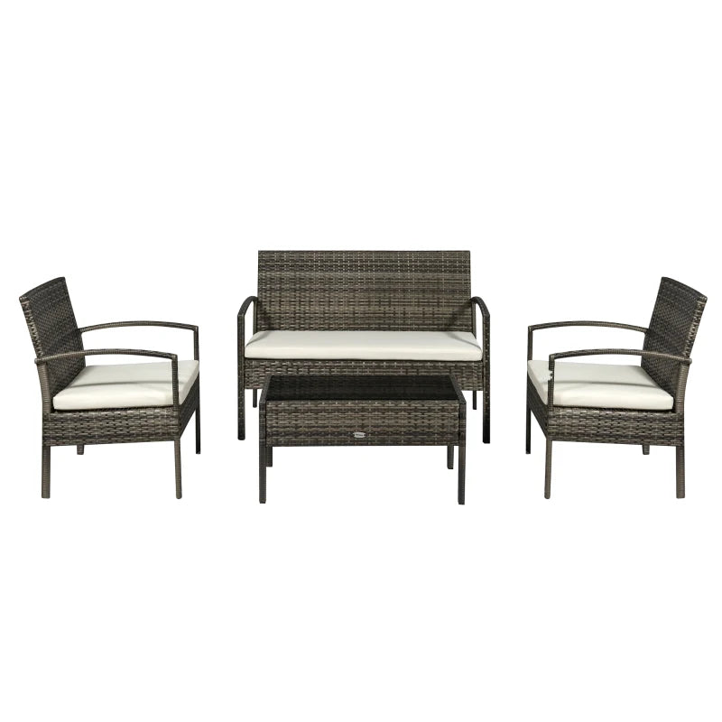 Outsunny 4-Piece Patio Furniture Set with Rattan Chairs and Glass Table