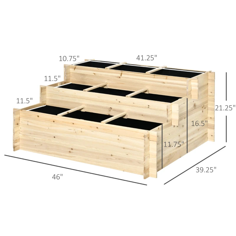 Outsunny 3 Tier Raised Garden Bed with 9 Grow Grids and Non-woven Fabric for Vegetables, Flower, Herb Outdoor Indoor Use