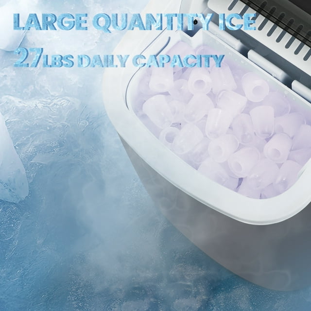 KISSAIR Portable Ice Maker Countertop, 9Pcs/8Mins, 26lbs/24H, Self-Cleaning Ice Machine with Handle for Kitchen/Office/Bar/Party, Grey