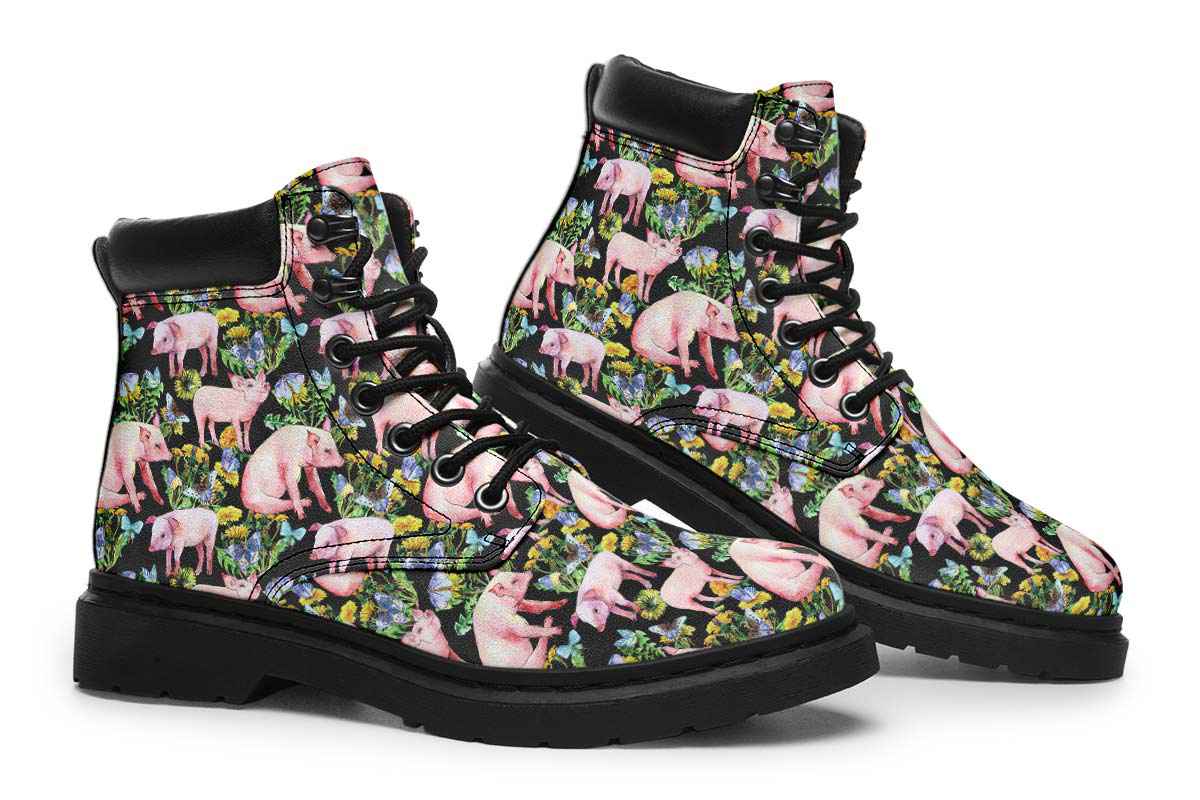 Floral Pig Classic Vibe Boots - Custom Printed Vegan Boots