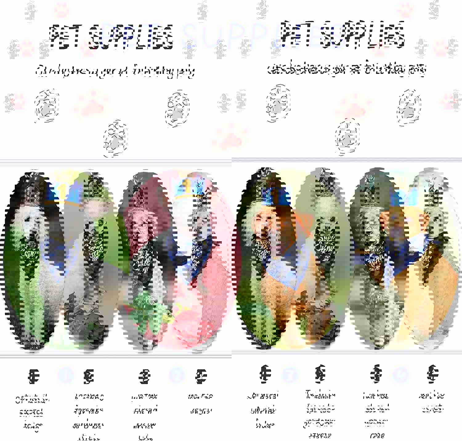 Dog Birthday Party Accessories Set - Bandana, Crown Hat, Bow Tie with 0-9 Figures for Small to Medium Pets (Blue)