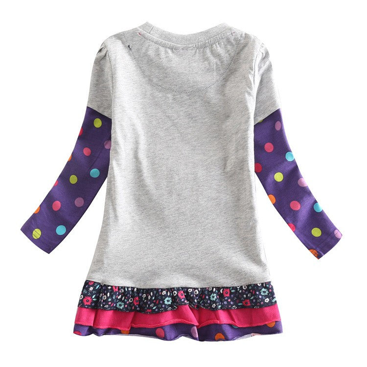 Girl's Long Sleeve Printed Cotton Dress for Baby and Toddler