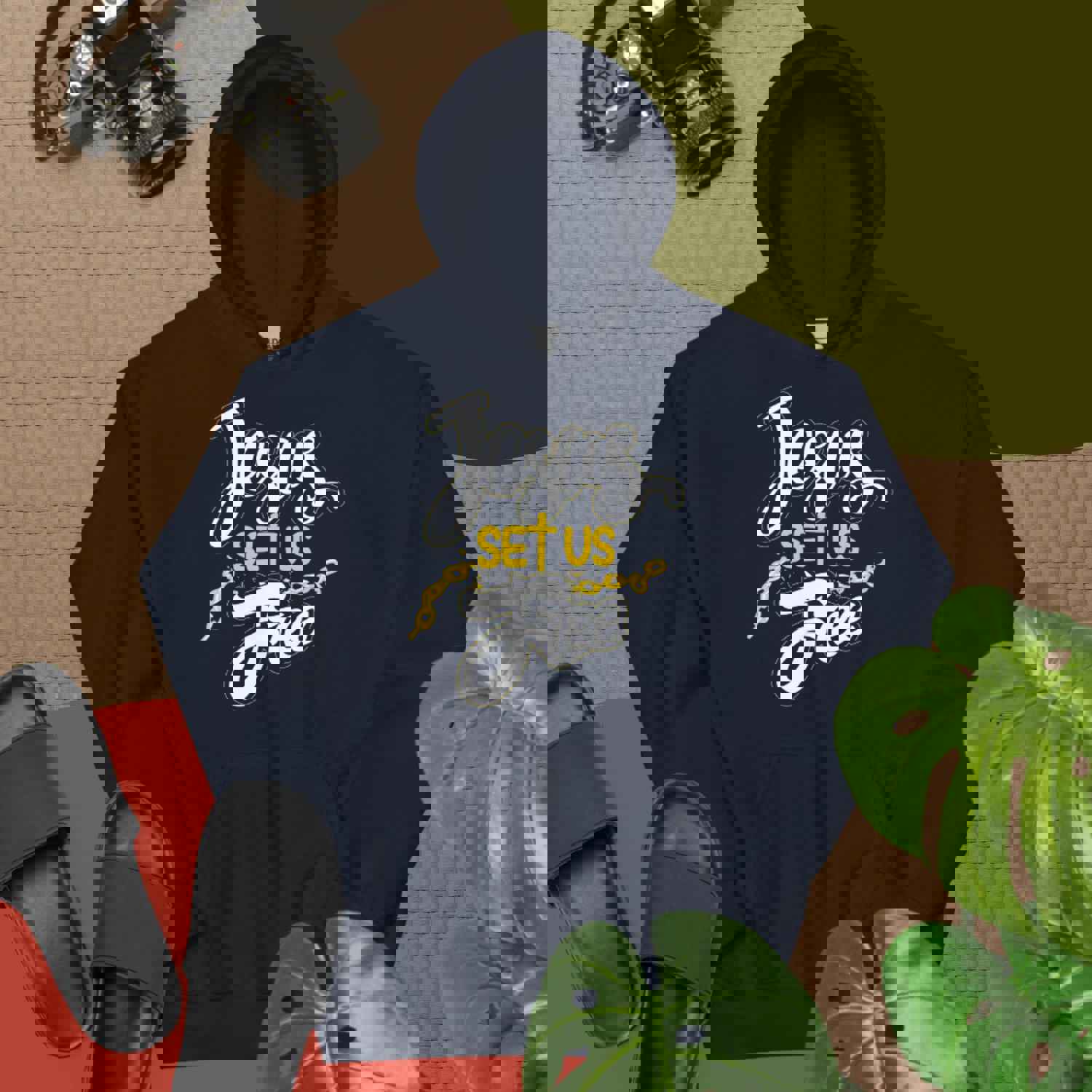 F&H Christian Jesus Set Us Free Mens Hoodie