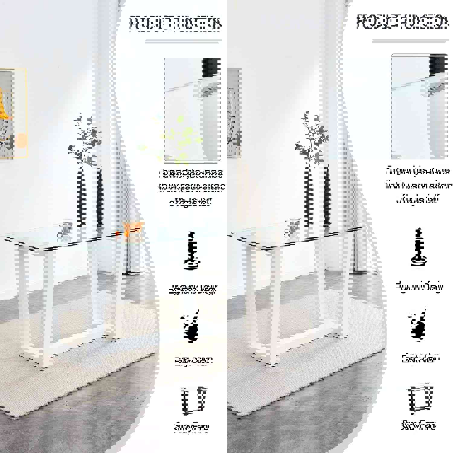 Modern Glass Dining Table Set with 4 Lattice High Back Chairs