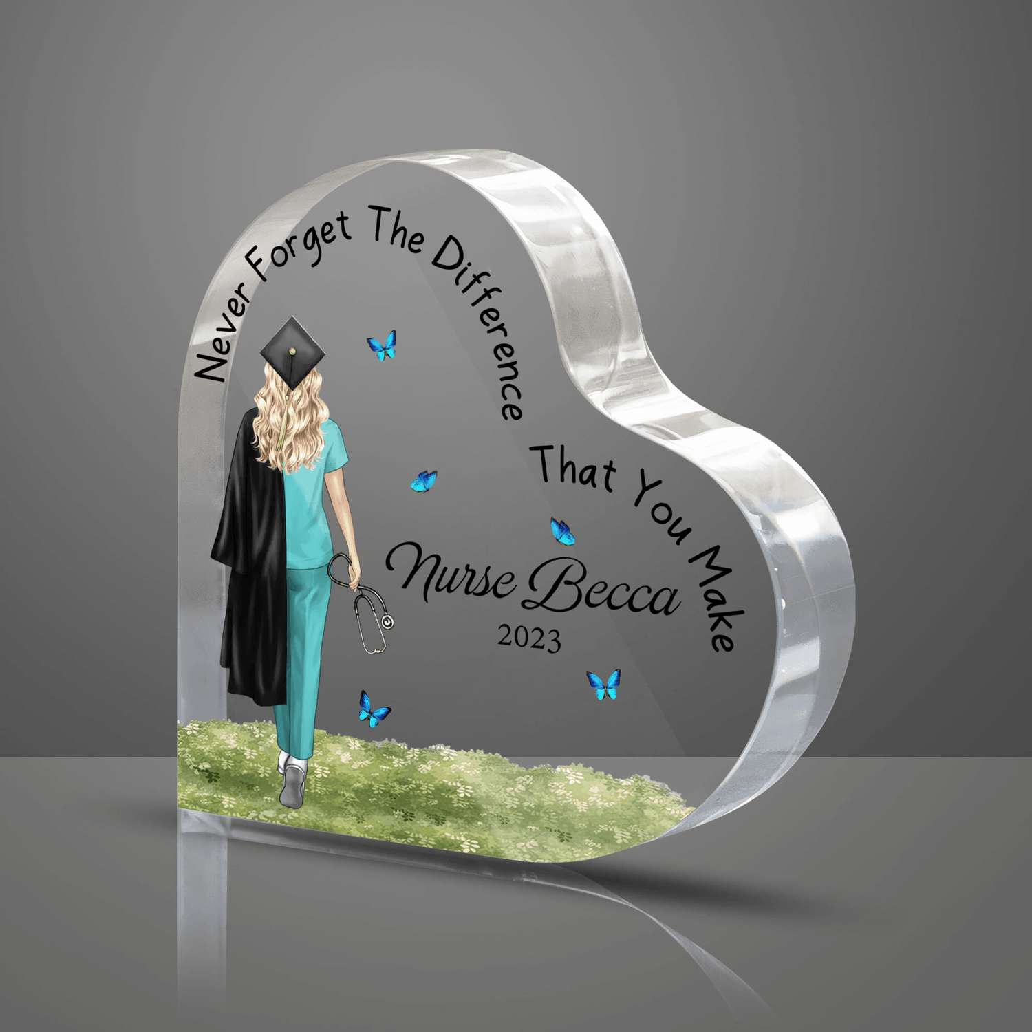 Personalized Heart-shaped Acrylic Plaque - Custom Gift for Nurses, Healthcare Workers, Graduation & Retirement