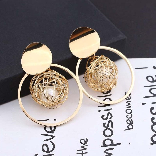 LATS Vintage Geometric Drop Earrings for Women - Gold/Silver Fashion Jewelry