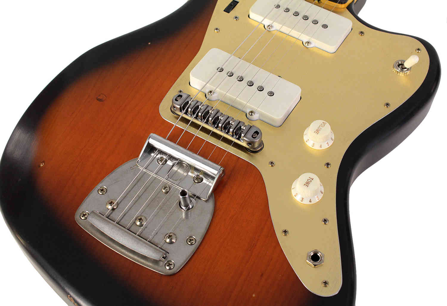 Nash JM-63 Jazzmaster Guitar, 2 Tone Sunburst, Gold Pickguard, Light Aging