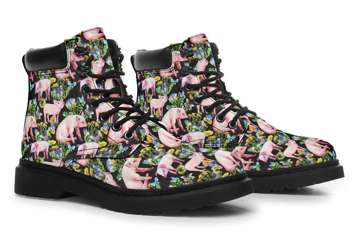 Floral Pig Classic Vibe Boots - Custom Printed Vegan Boots