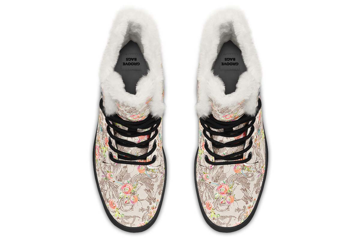 Floral Horse Winter Boots - Custom Printed, High-Quality Microsuede with Memory Foam Insoles
