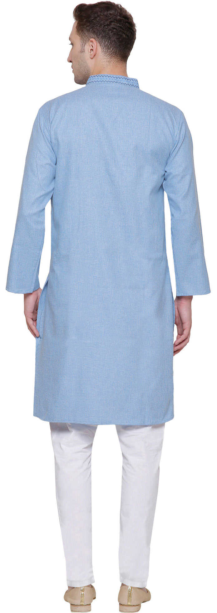 Cotton Embroidered Men's Kurta Pajama - Sky Blue Indian Traditional Wear