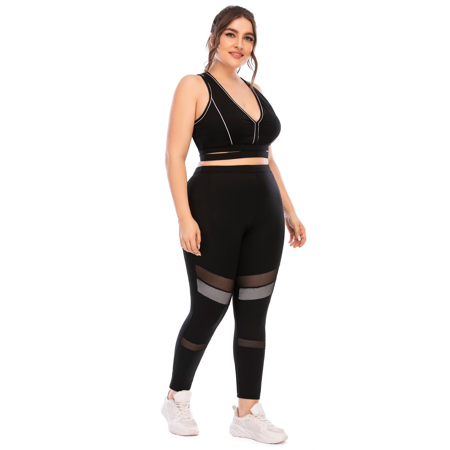 Solid Fitness Matching Set - Polyester Tight-Fitting Sportswear