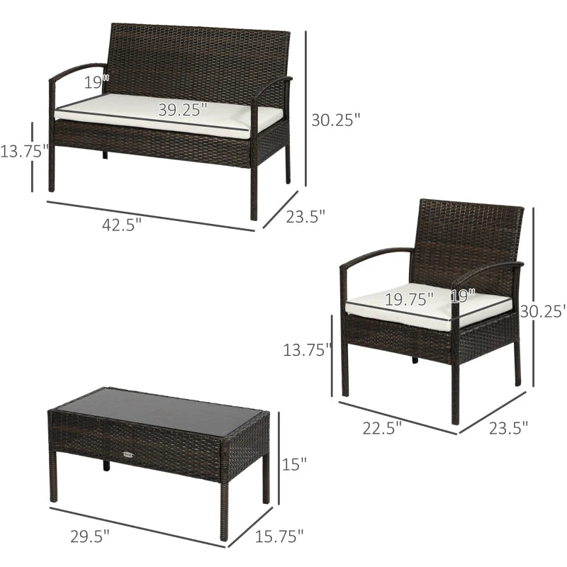 Outsunny 4-Piece Patio Furniture Set with Rattan Chairs and Glass Table