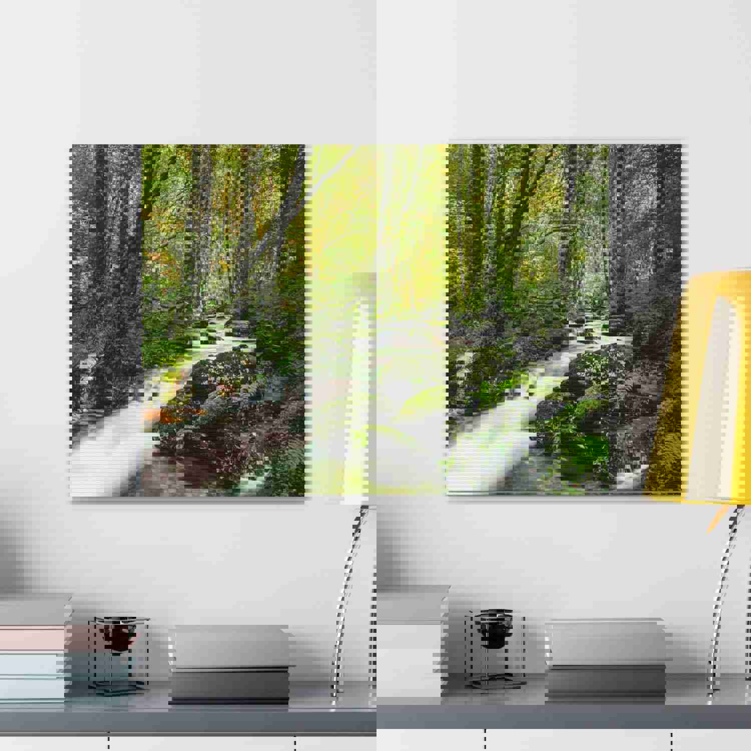 Green Forest River Nature Wilderness Photography Canvas Wall Art for Home Decor