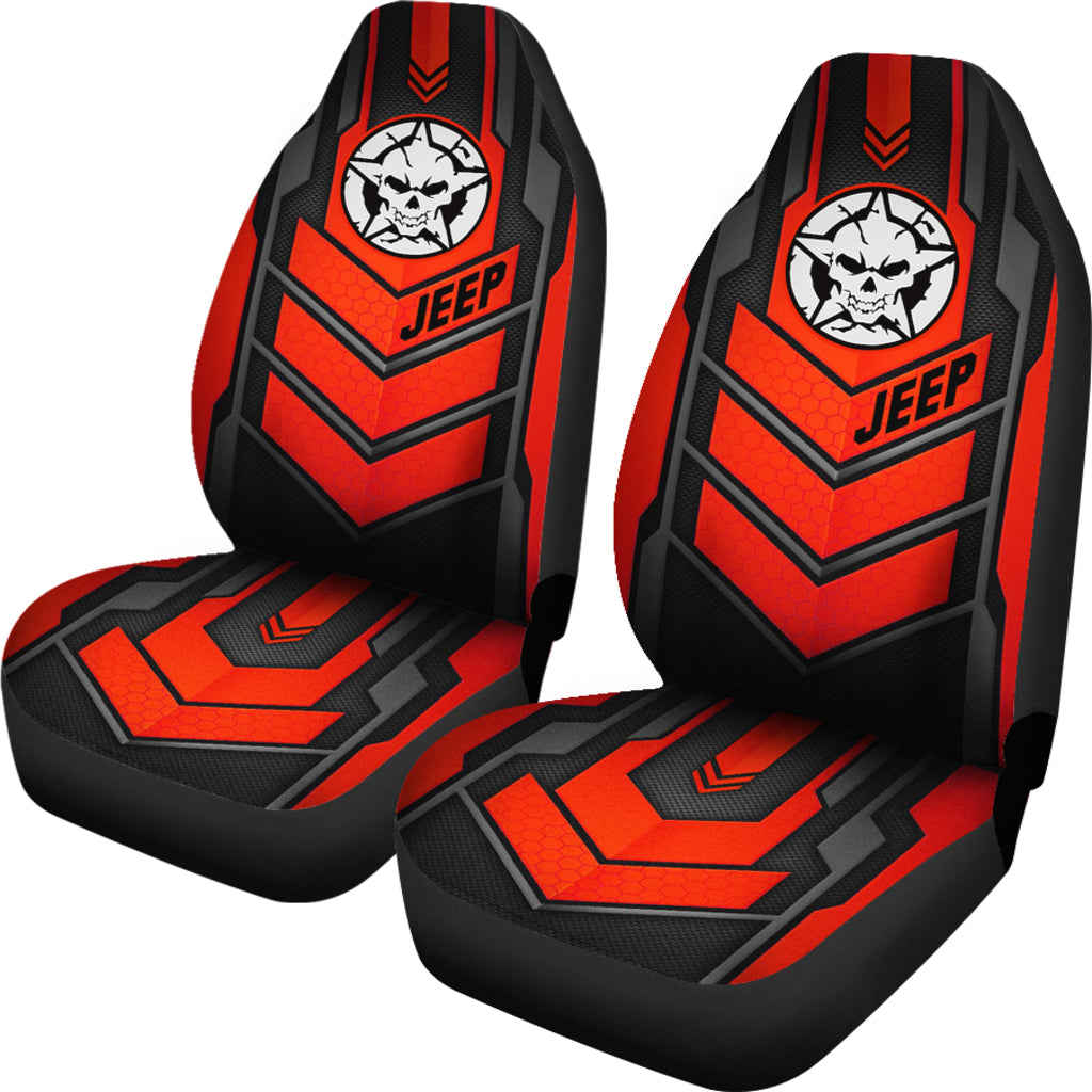Jeep Skull Frame Red Color Car Seat Covers - Custom-Made & Durable