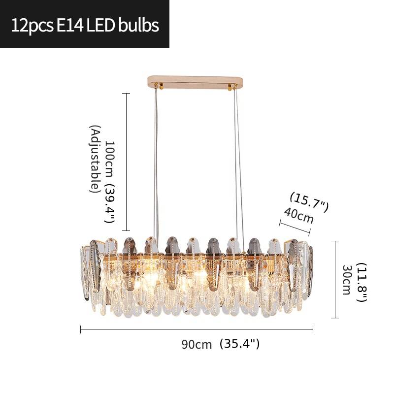 MIRODEMI® Rectangle Gold Crystal Shine Chandelier - Modern Luxury Lighting for Living Room & Kitchen