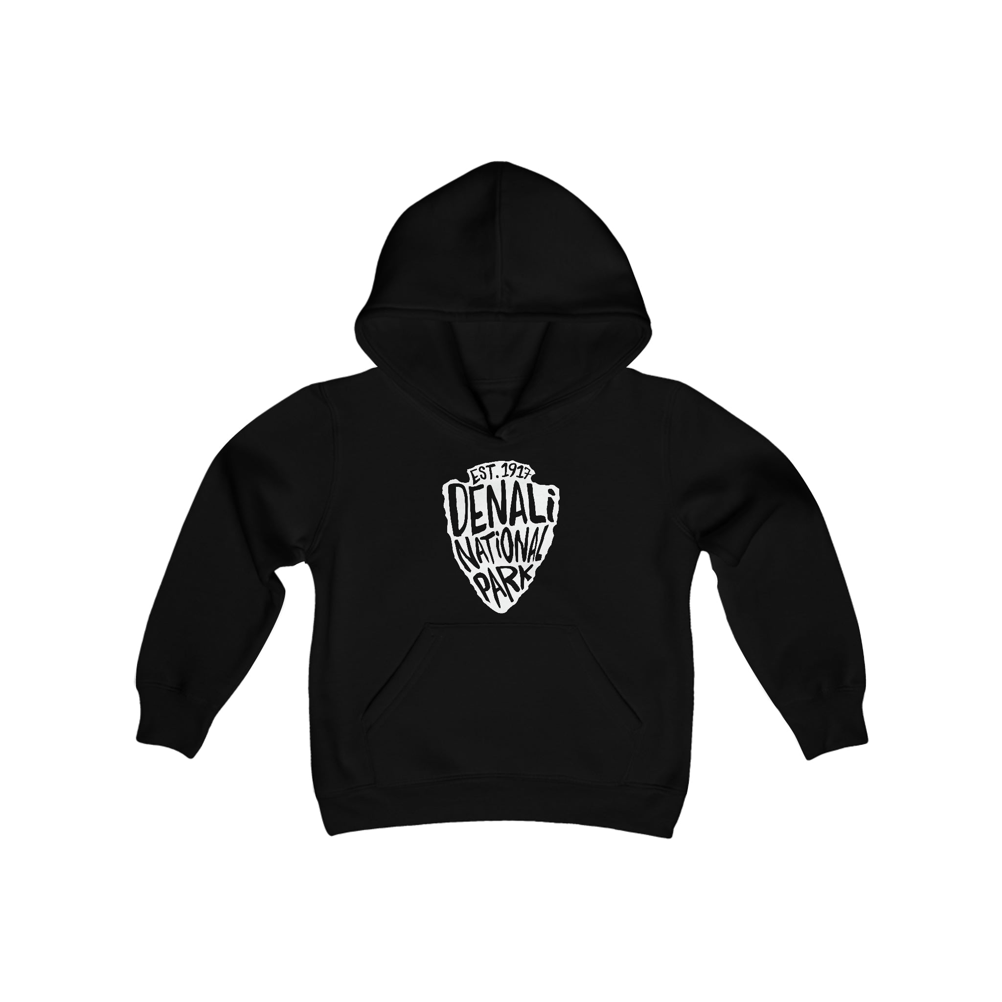 Denali National Park Kids Hoodie - Arrowhead Chunky Text