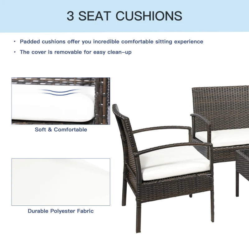 Outsunny 4-Piece Patio Furniture Set with Rattan Chairs and Glass Table