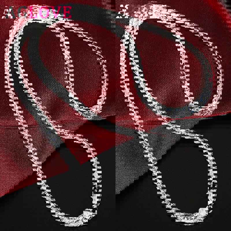AGLOVER 925 Sterling Silver 20 Inch 18k Gold 6mm Full Sideways Chain Necklace For Women & Men