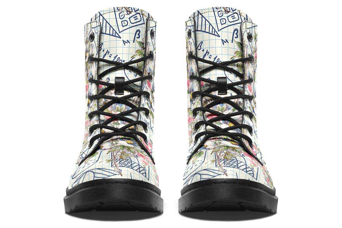Floral Math Symbols Boots - Custom Printed Vegan Faux Leather Boots