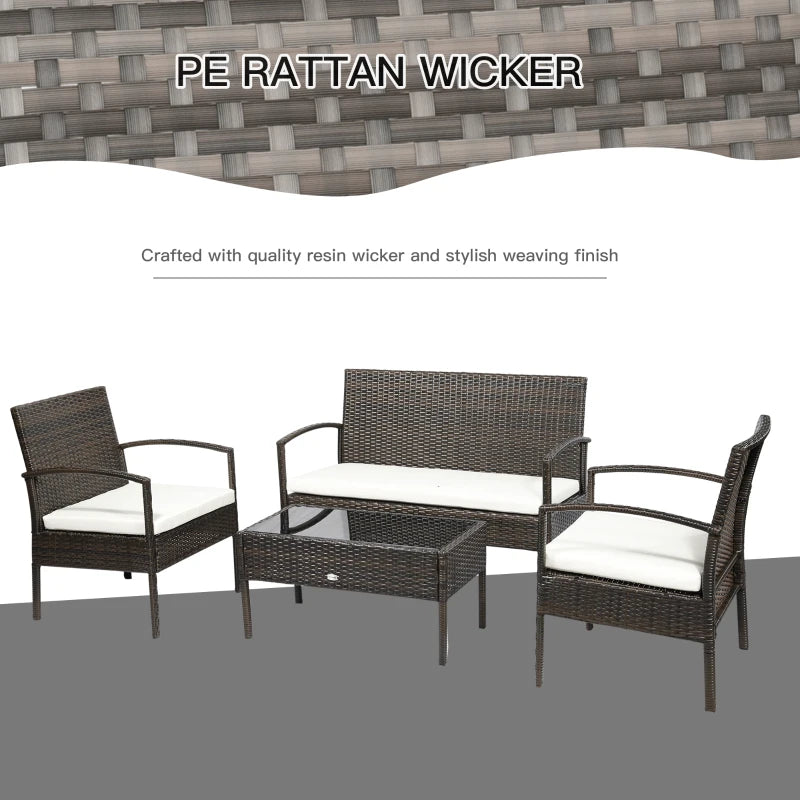 Outsunny 4-Piece Patio Furniture Set with Rattan Chairs and Glass Table