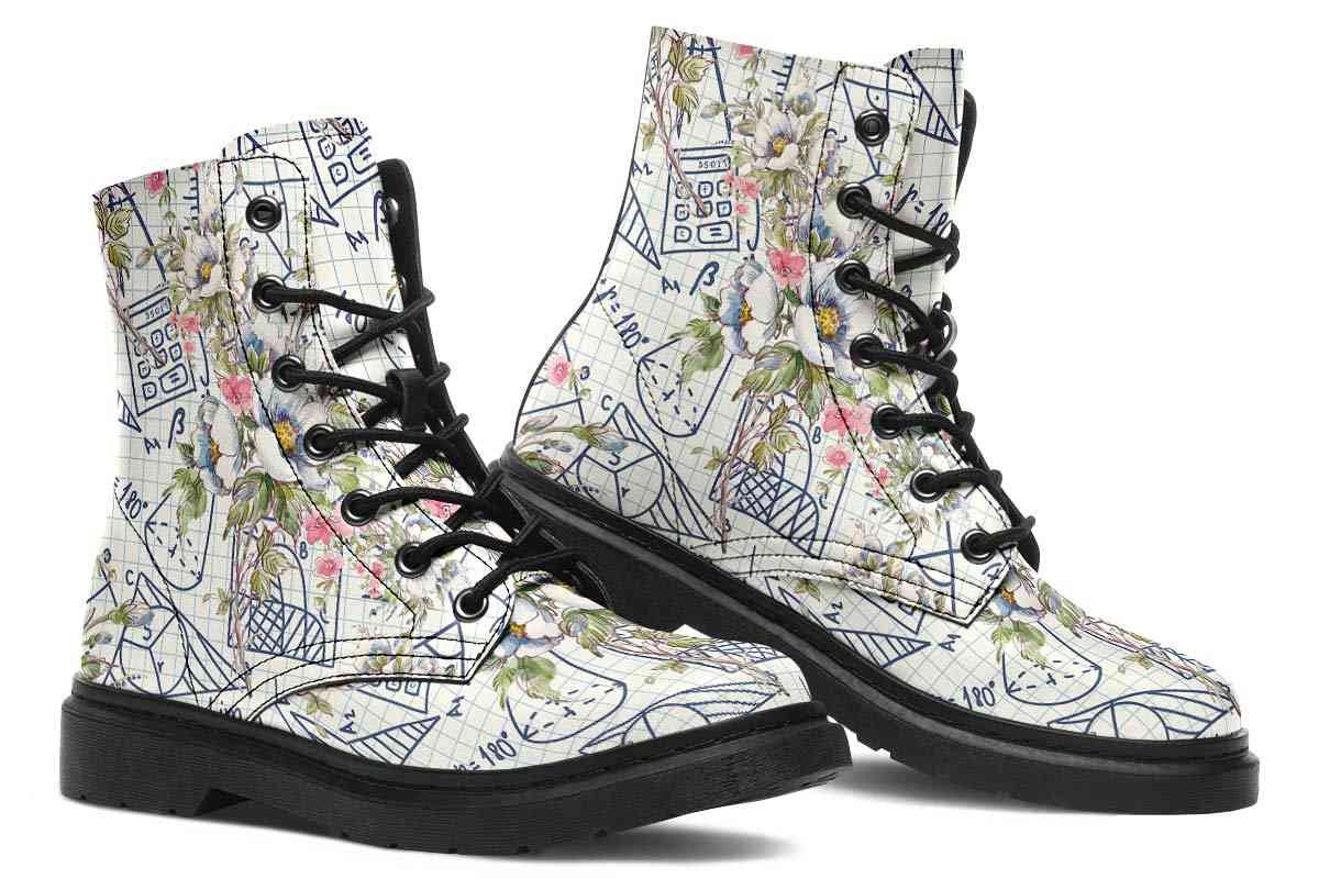 Floral Math Symbols Boots - Custom Printed Vegan Faux Leather Boots