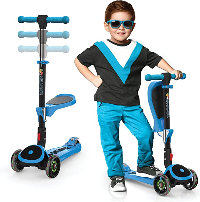Y200 Adjustable Height Foldable Kick Scooter for Kids with LED Light Wheels