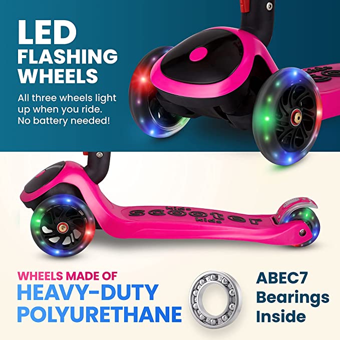 Y200 Adjustable Height Foldable Kick Scooter for Kids with LED Light Wheels