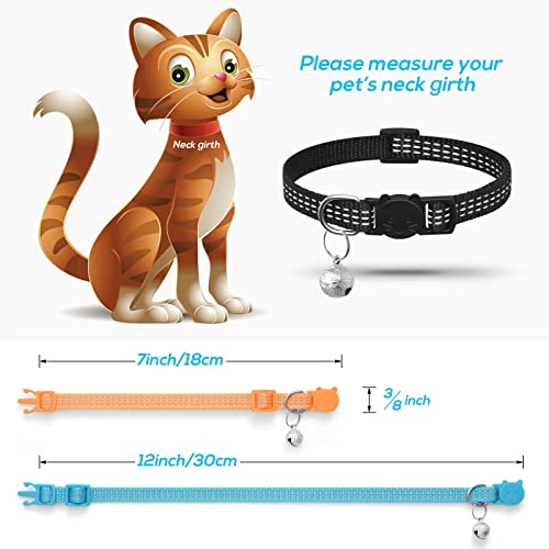 Upgraded 6 Pack Reflective Cat Collars with Bell, Breakaway Safety Kitten Collar, Adjustable 7-12 inches