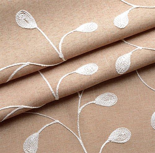 Floral Embroidery Semi Sheer Faux Linen Grommet Window Curtains - Taupe (52 x 95 Inch, 2 Panels)