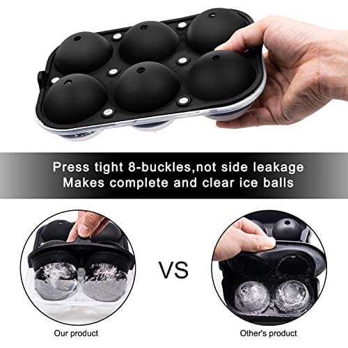 Trenect Large Silicone Ice Cube Trays with Lid - 2.5 Inch Round Ice Balls for Whiskey & Cocktails