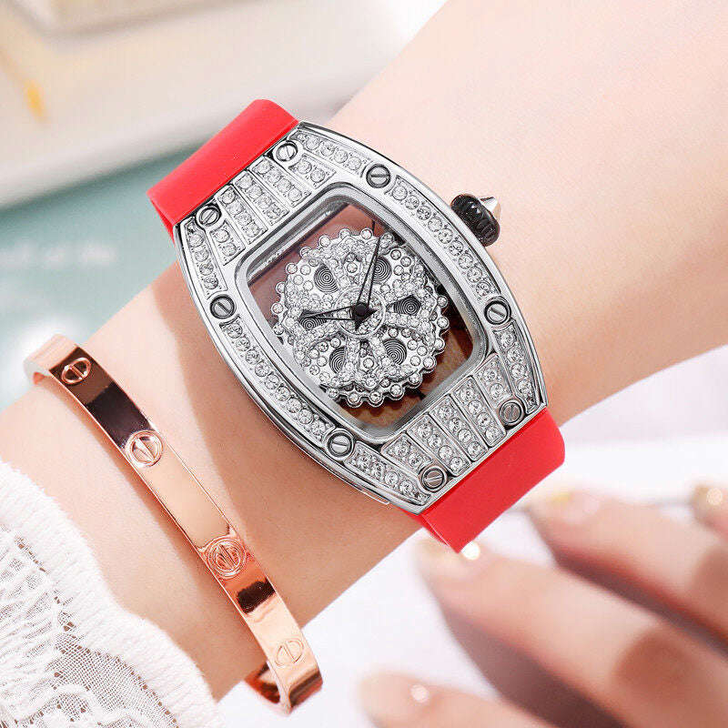 Women's Fashion Watch - Barrel Design with Full Diamond Silicone Strap SA-015