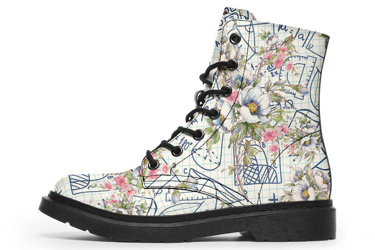 Floral Math Symbols Boots - Custom Printed Vegan Faux Leather Boots