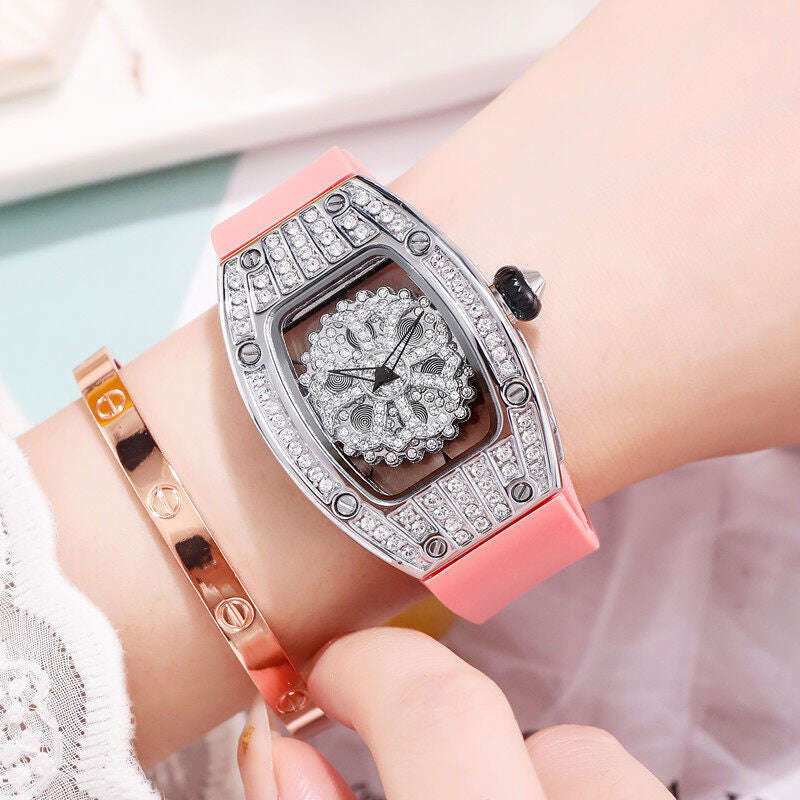 Women's Fashion Watch - Barrel Design with Full Diamond Silicone Strap SA-015