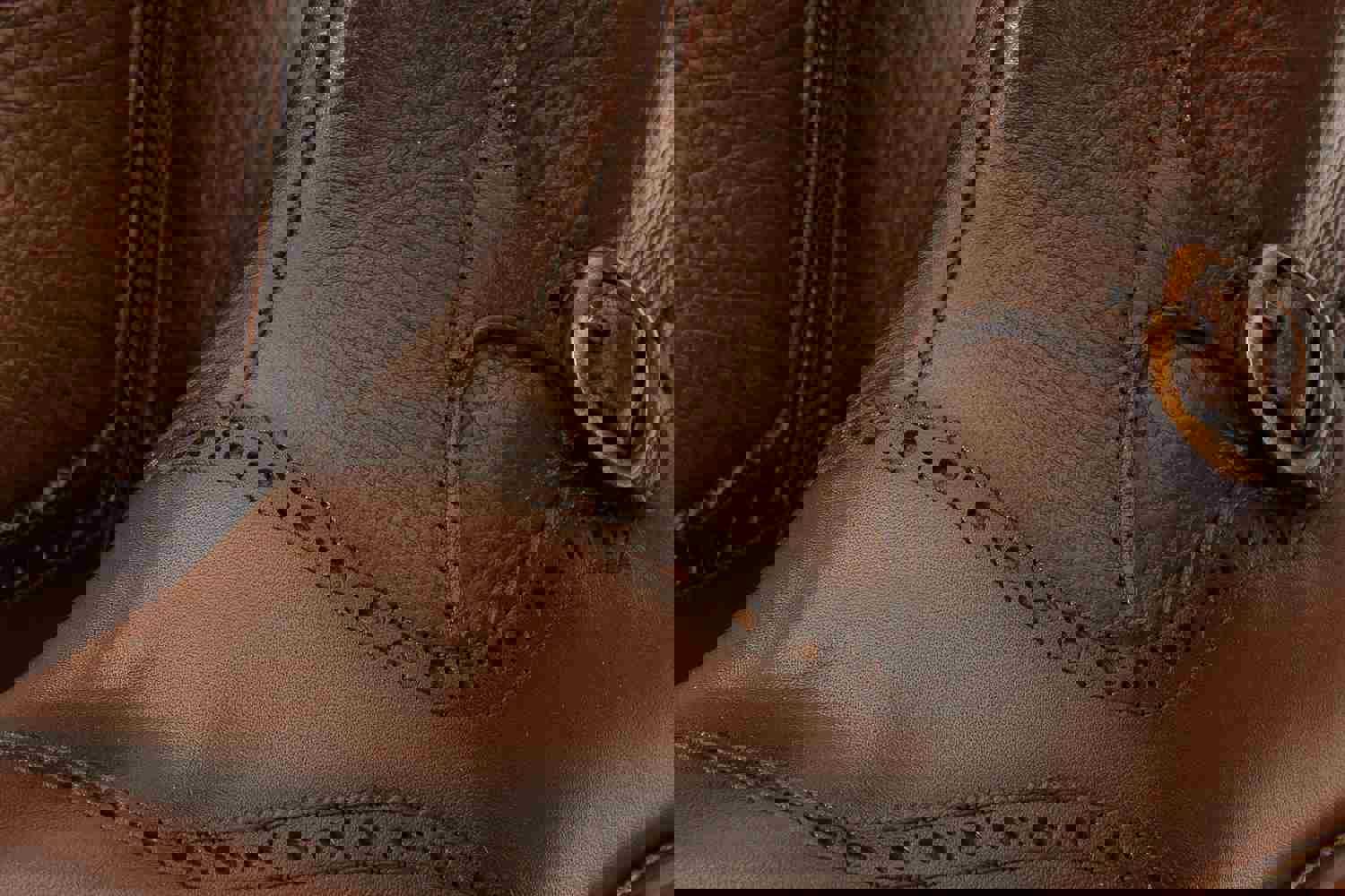 Rand Brown Leather Double Buckle Brogue Men Boot with Zipper