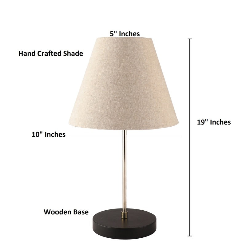BTR CRAFTS Silver Rod With Black Wooden Base Table Lamp (Conical Lampshade)