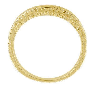 Art Deco Curved Engraved Wheat Diamond Wedding Band in 18K Yellow Gold