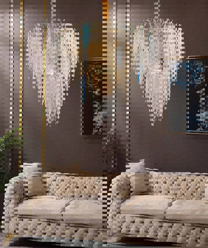 MIRODEMI® Round Gold Frosted/Smoke gray/Blue Crystal Chandelier for Living Room, Kitchen
