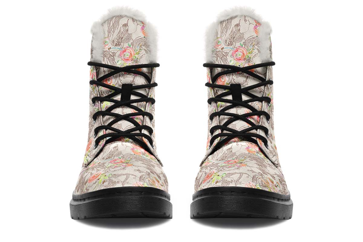 Floral Horse Winter Boots - Custom Printed, High-Quality Microsuede with Memory Foam Insoles