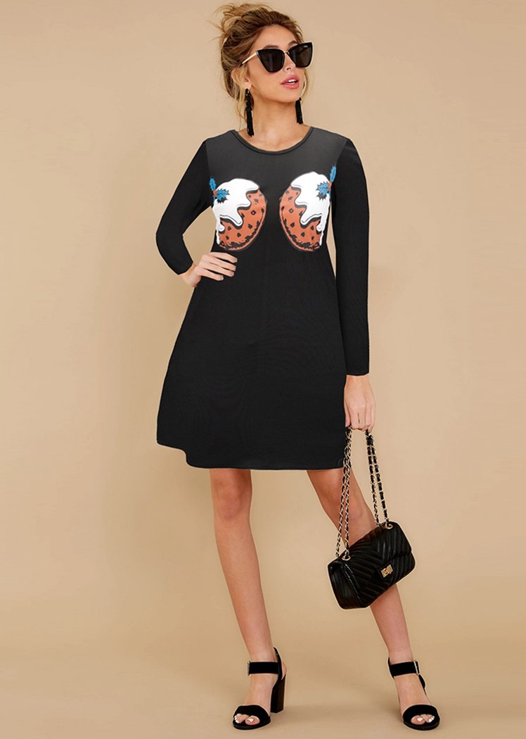 Stylish Strawberry Print Flared Midi Dress for Women