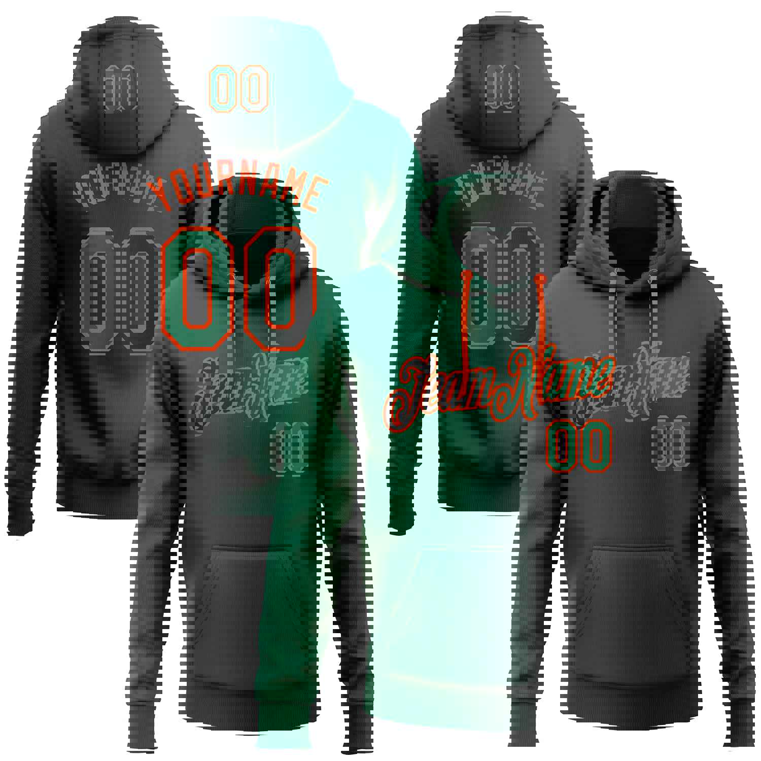 Custom Stitched Black Kelly Green-Orange Gradient Fashion Sports Pullover Sweatshirt Hoodie