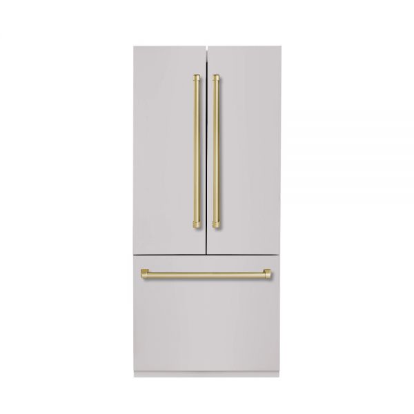 Hallman 36 Built-In French Door Refrigerator with Brass Trim and Automatic Ice Maker