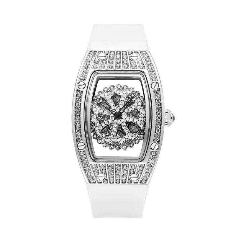 Women's Fashion Watch - Barrel Design with Full Diamond Silicone Strap SA-015